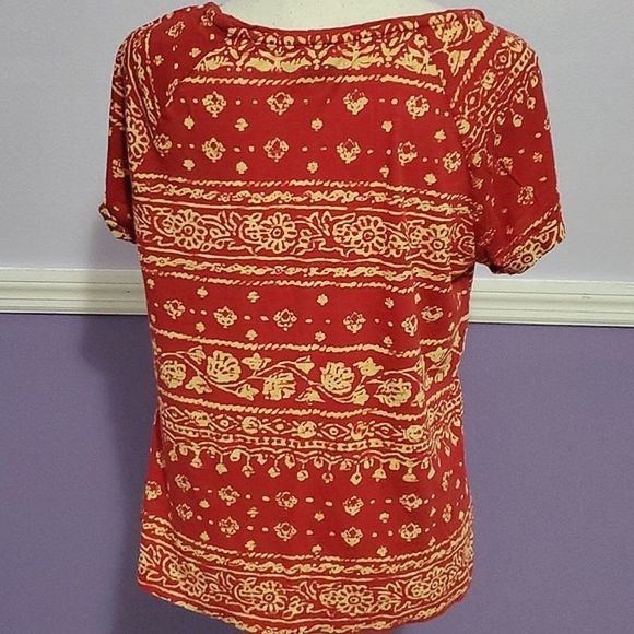Lucky Brand Burnt Orange Boho Southwestern Roll Up Sleeves Modal Blend Shirt - Picture 6 of 8
